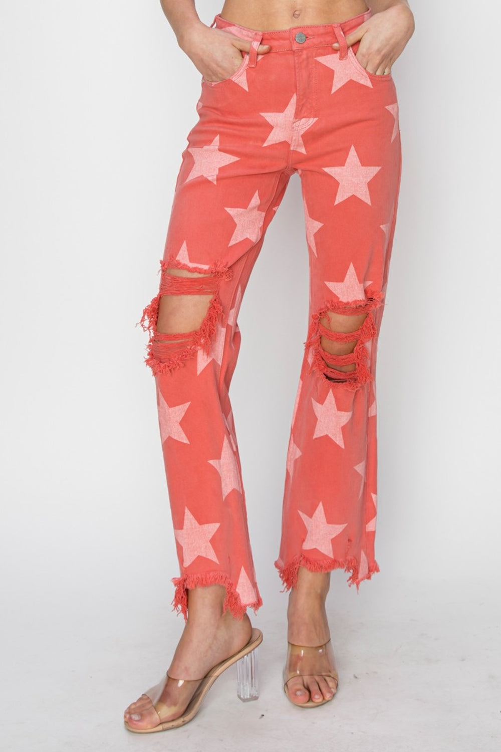 RISEN Star Pattern Jeans in Peach Blossom