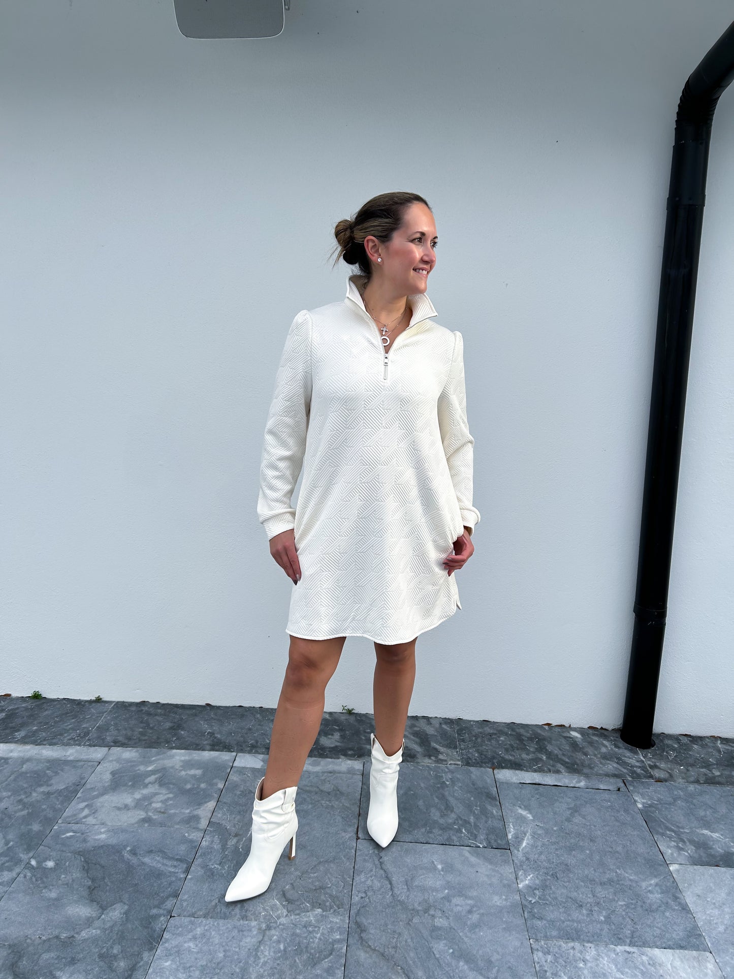 Textured Quarter Zip Long Sleeve Dress