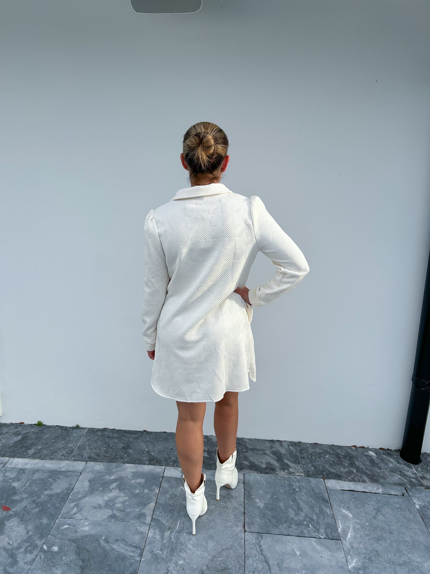 Textured Quarter Zip Long Sleeve Dress