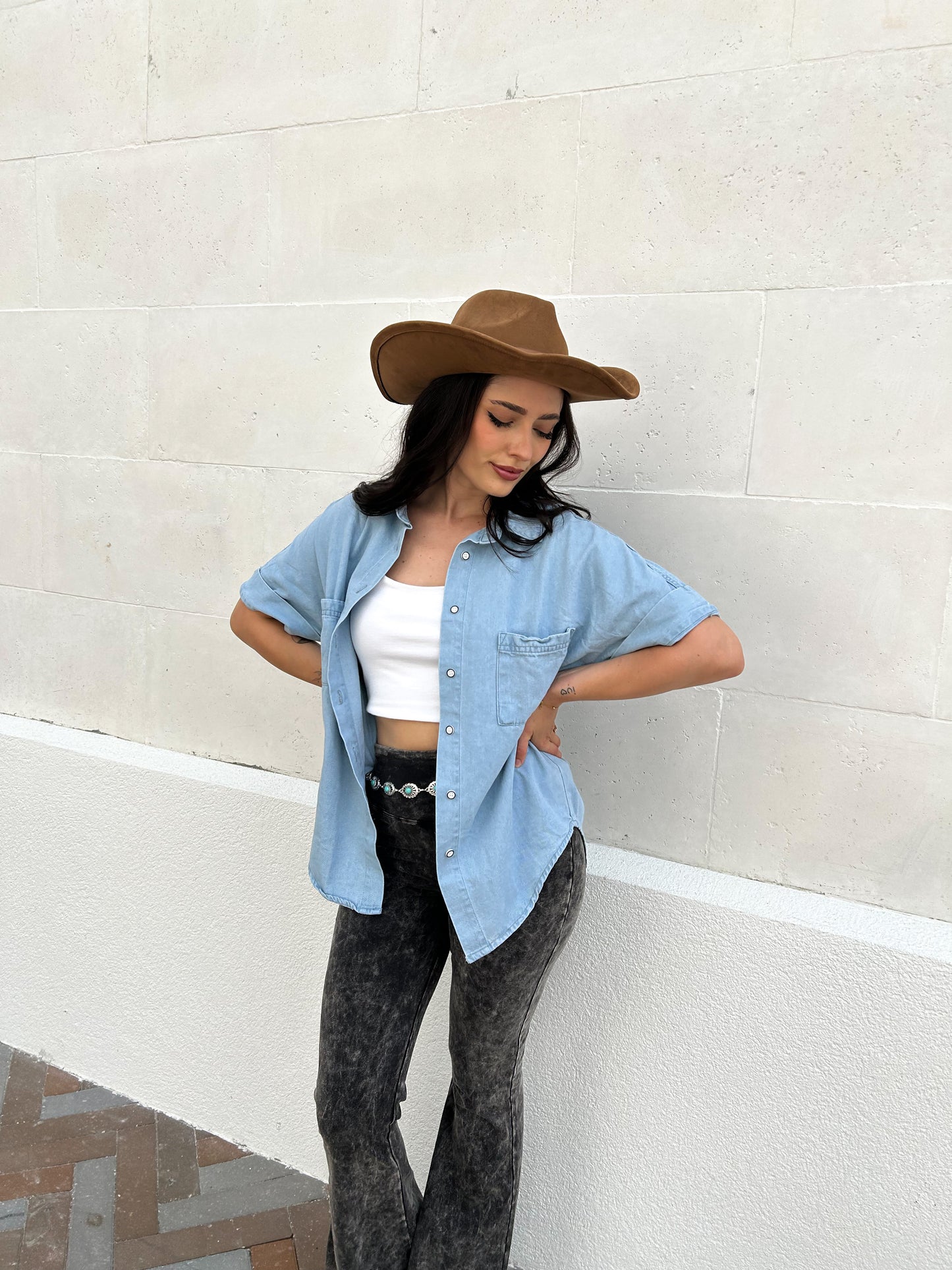 Collared Neck Denim Jacket with Pockets