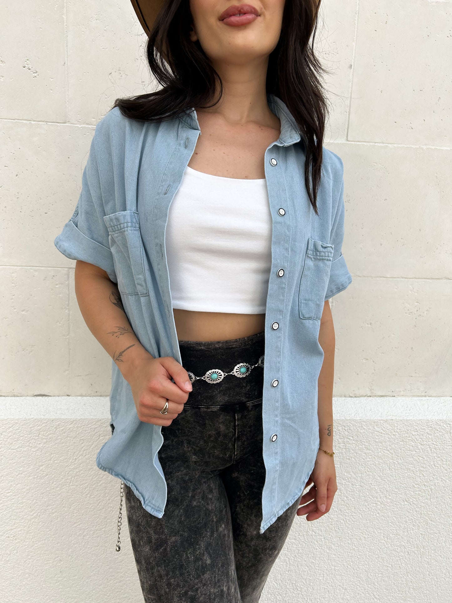 Collared Neck Denim Jacket with Pockets