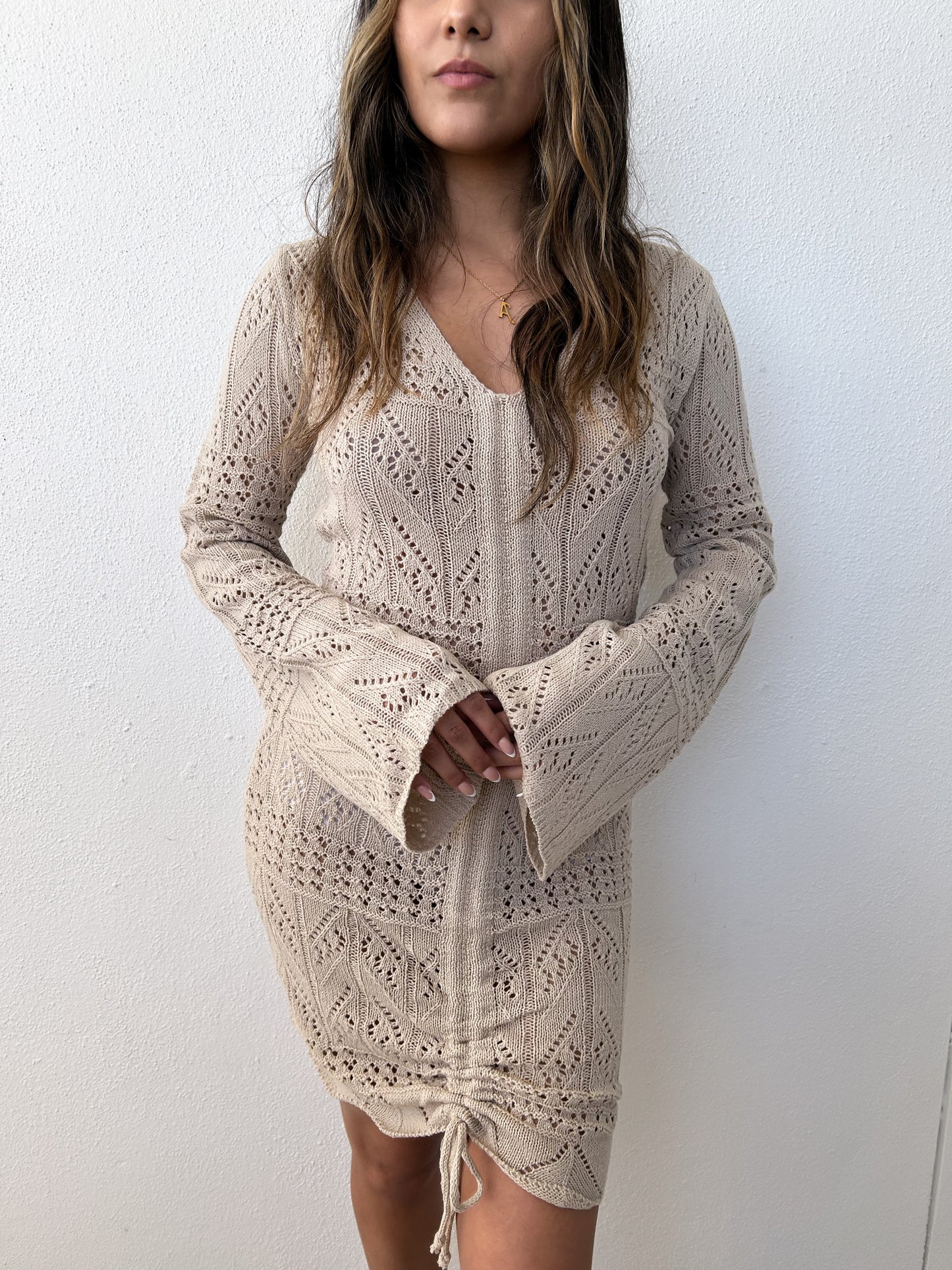 Ruched Crochet Mini Dress