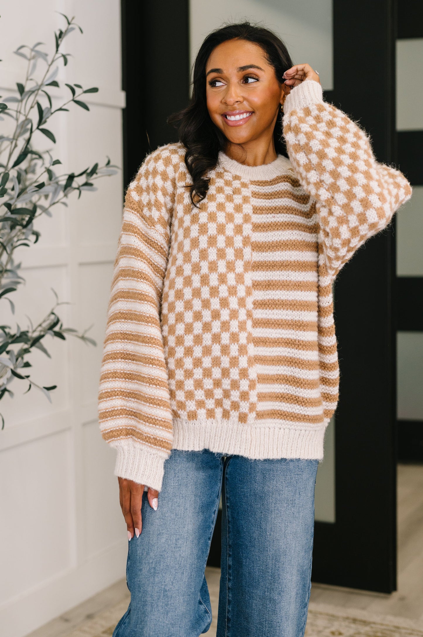 Pattern Play Oversized Pullover in Taupe