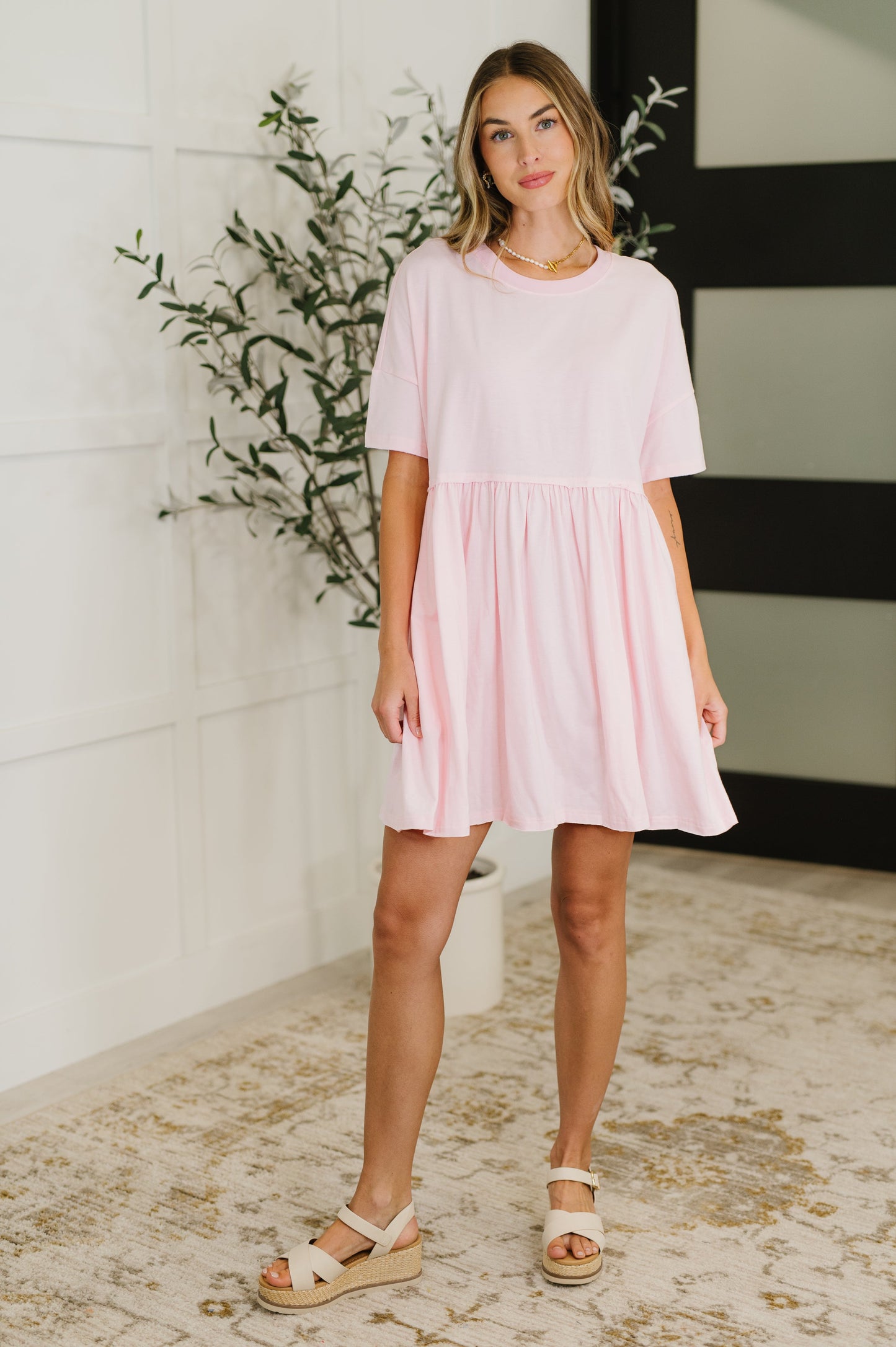 PREORDER: Relaxed Drop Shoulder Dress in Light Pink