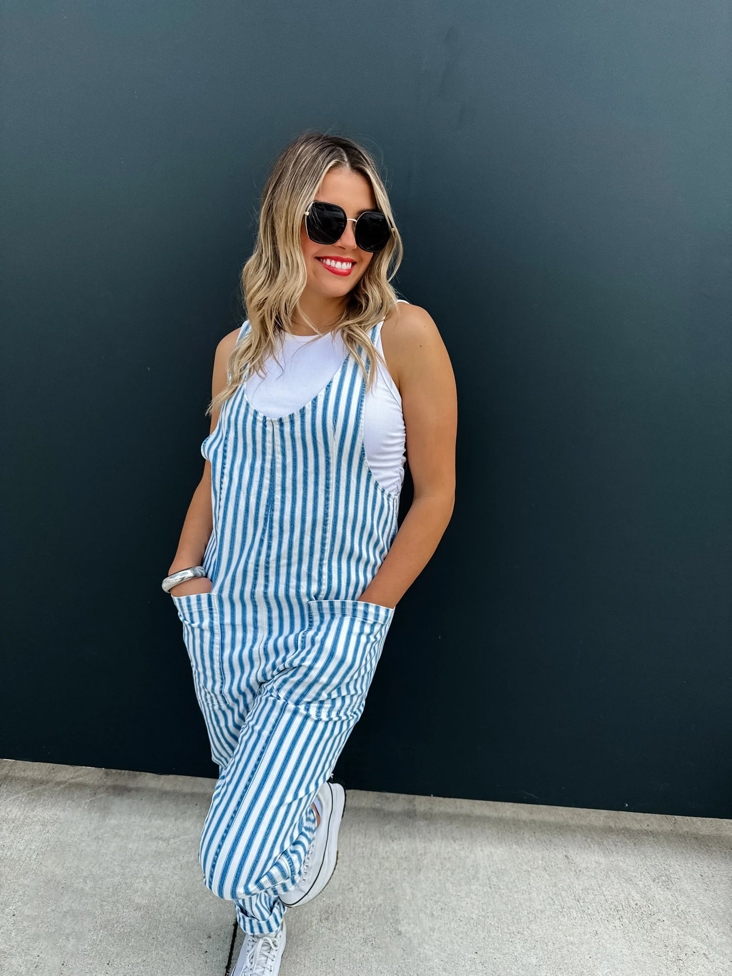 PREORDER: Blue Stripe Britte Romper Overalls