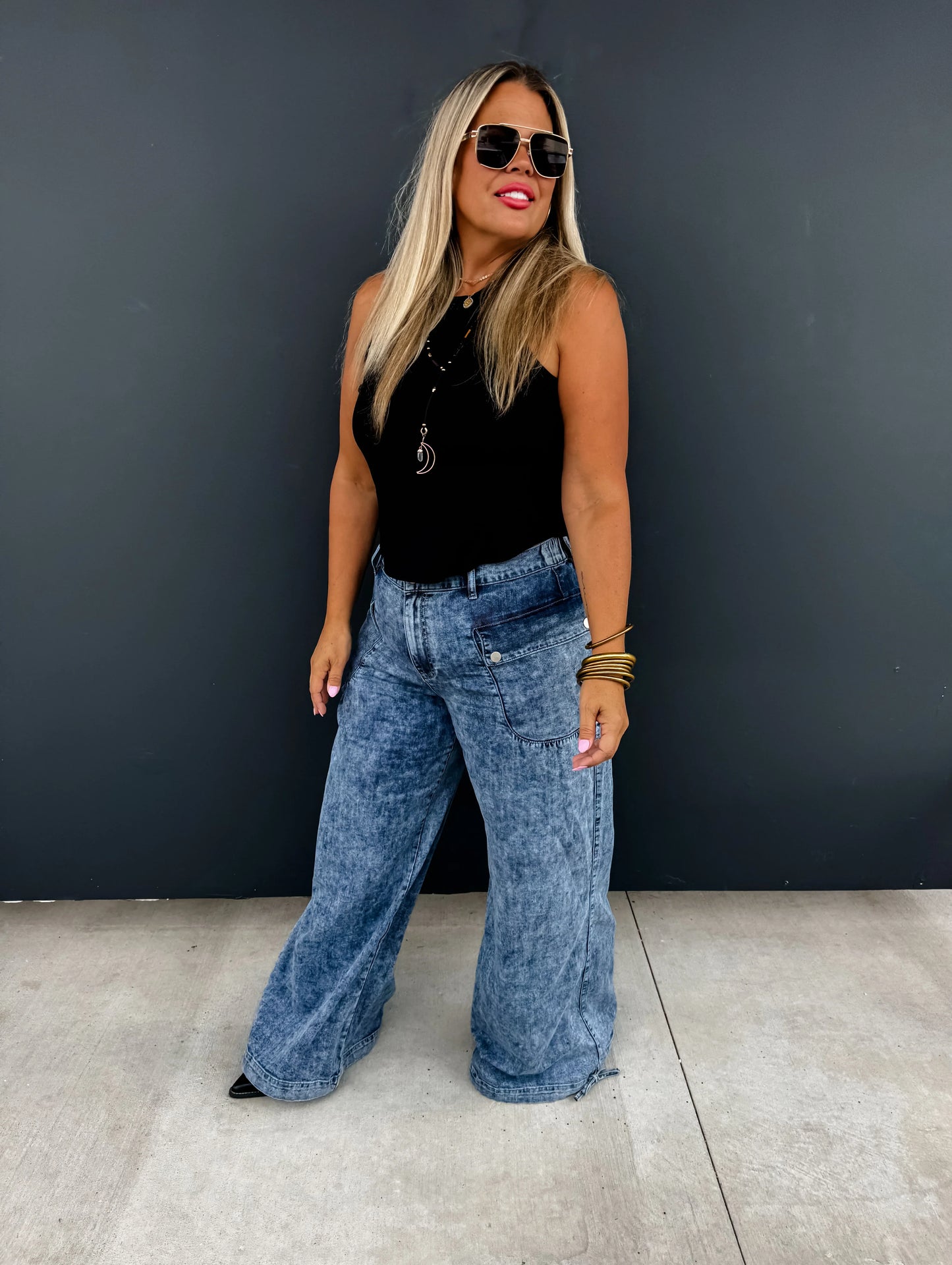 PREORDER: Charlie Cinch Hem Wide Leg Jeans