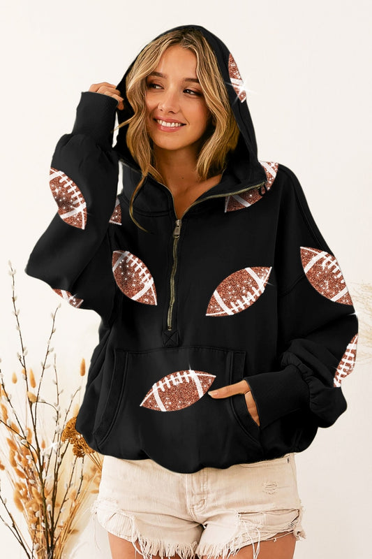 Sequin Football Half Zip Hoodie