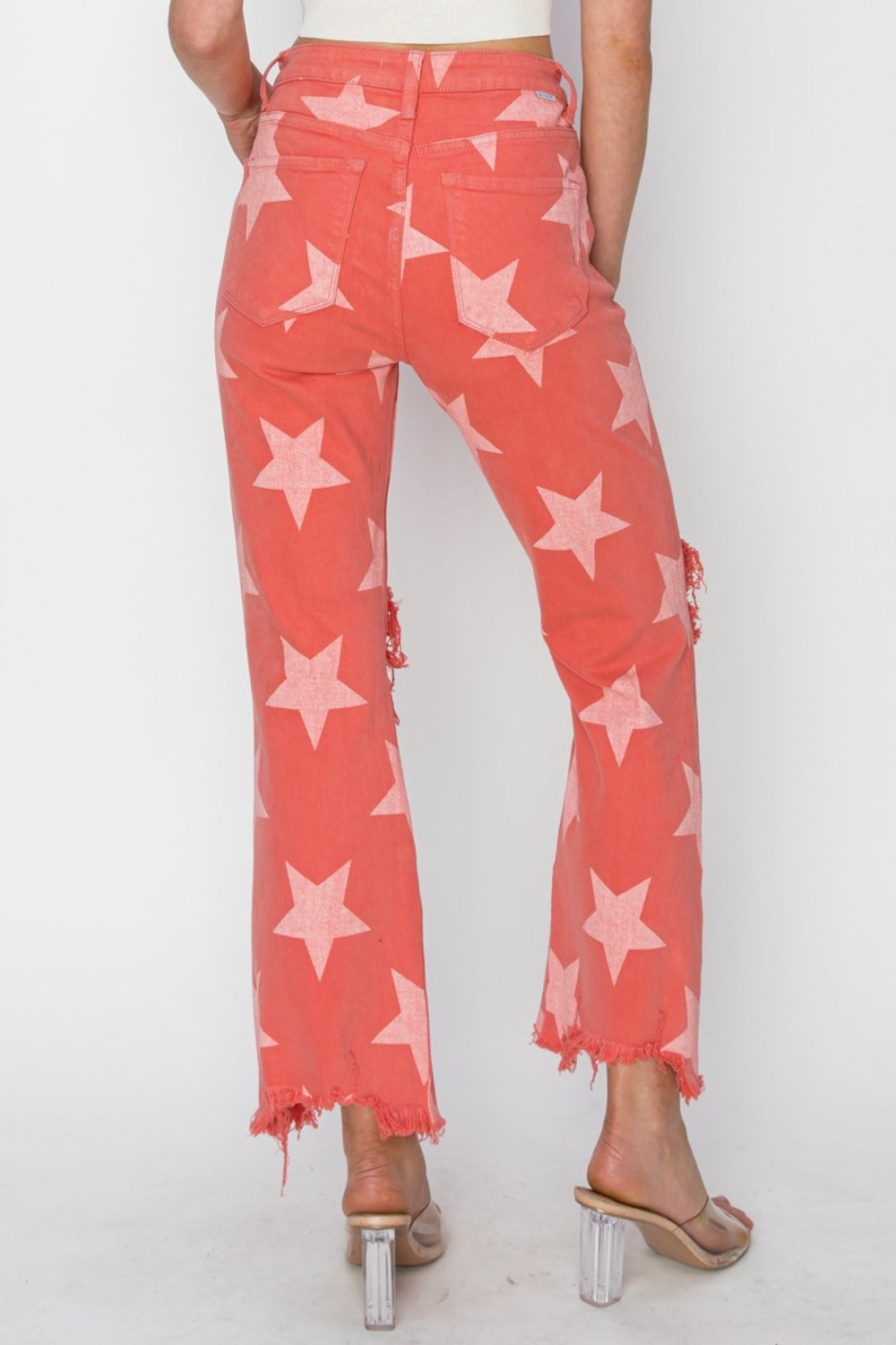 RISEN Star Pattern Jeans in Peach Blossom