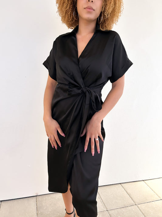 Surplice Satin Wrap Dress