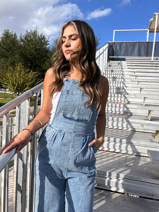 Wide Leg Denim Overalls