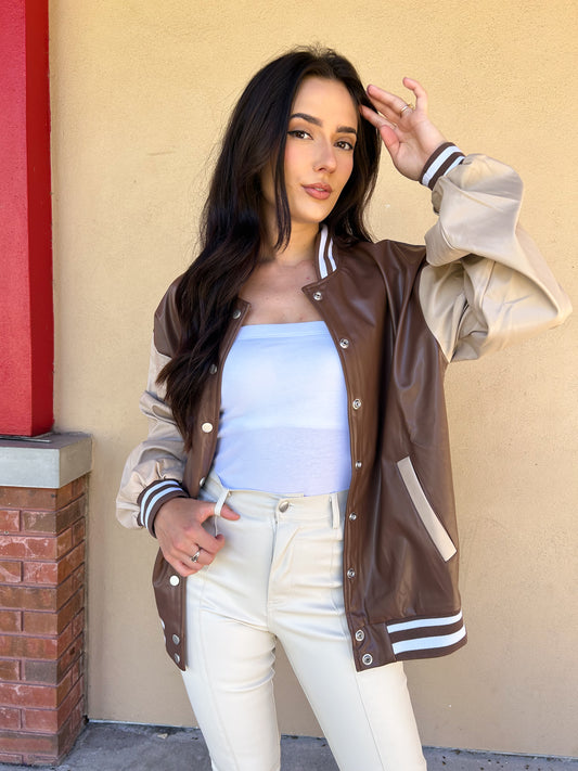 Game On PU Colorblock Baseball Jacket