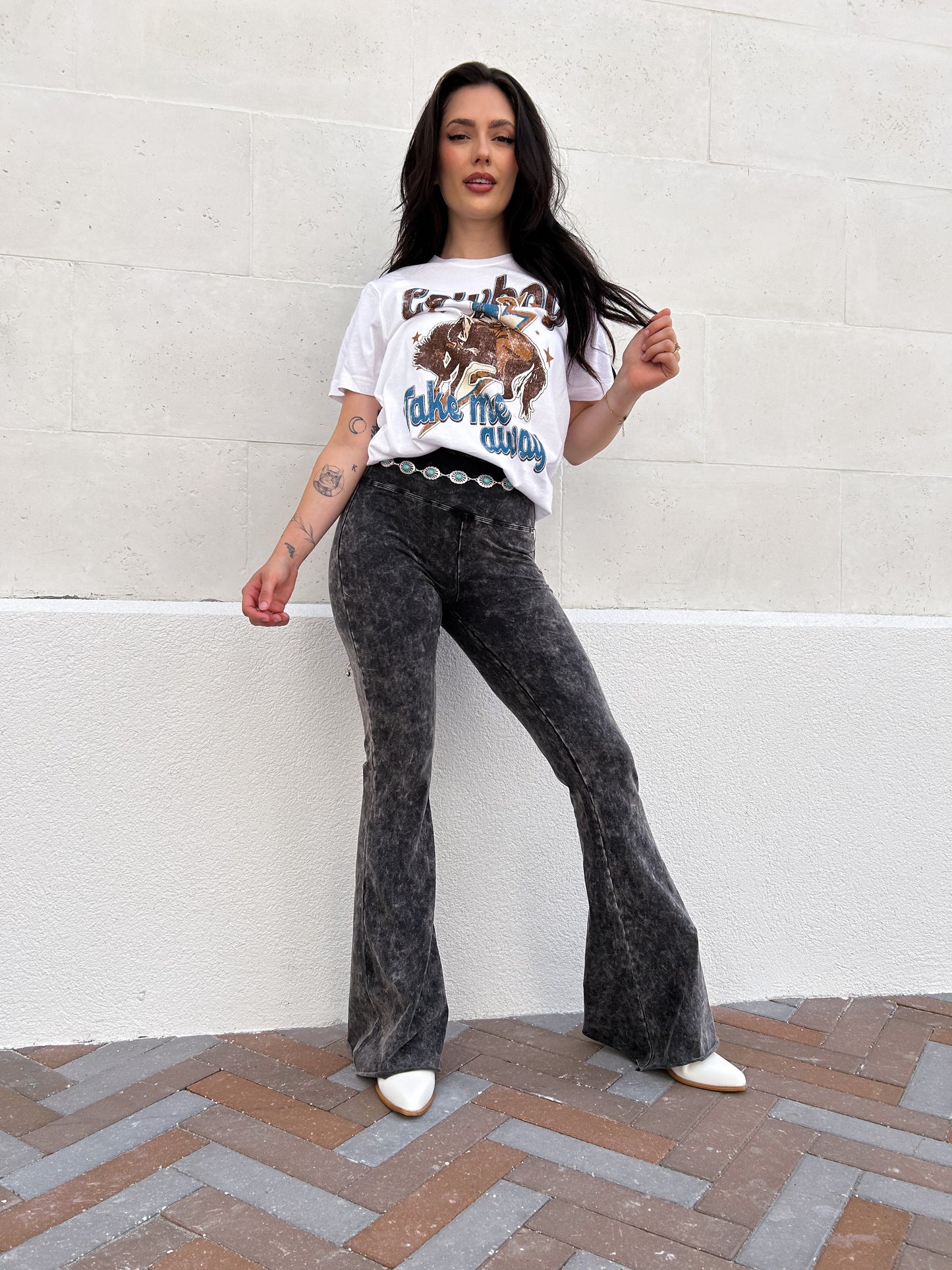 Acid Wash High Waist Raw Edge Leggings