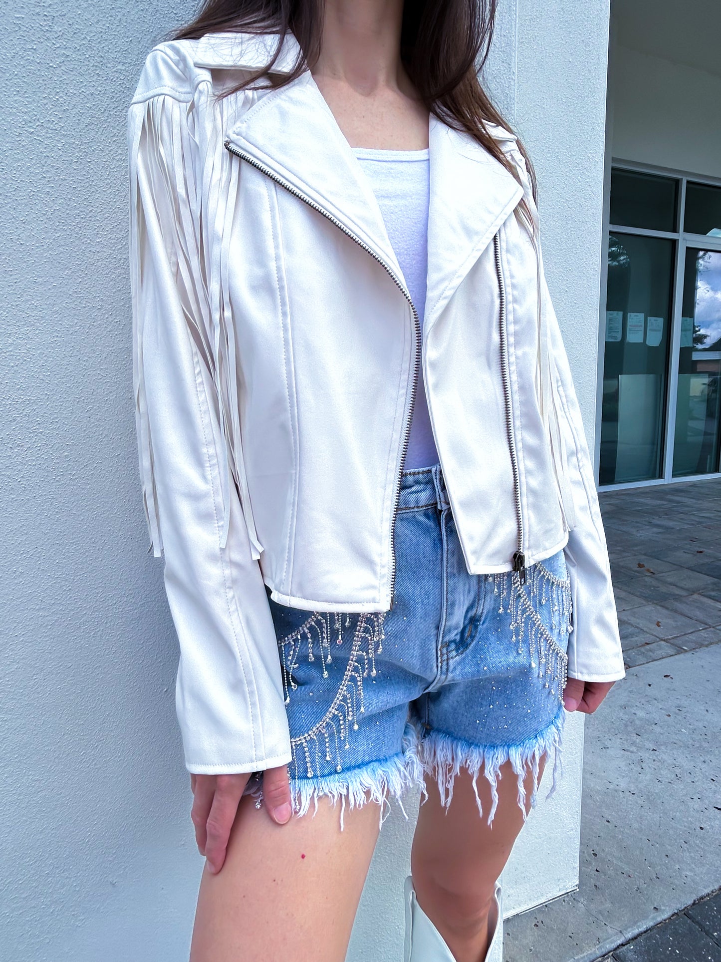 Faux Leather Moto Fringe Jacket