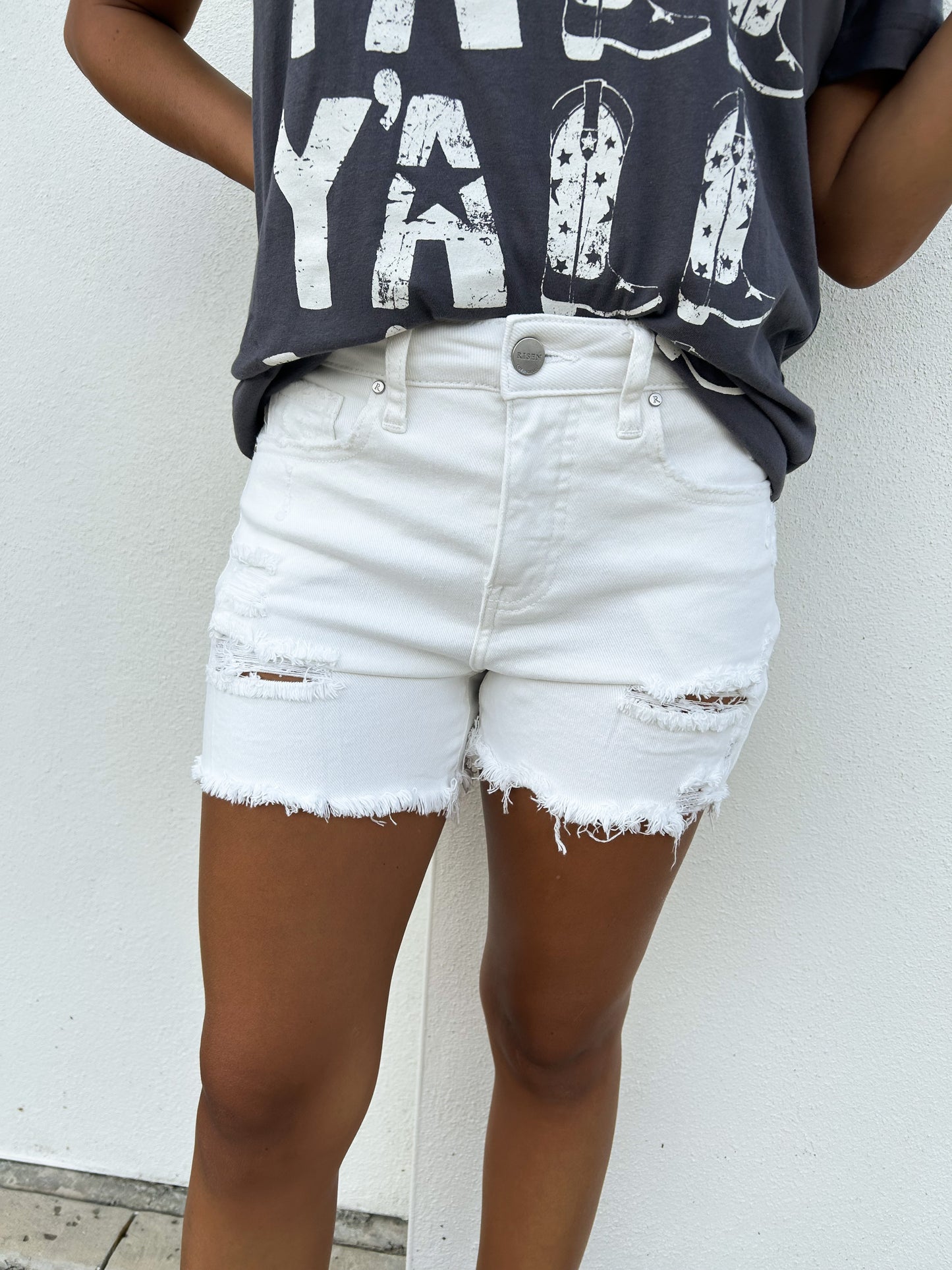 Lily High Waisted Distressed Shorts