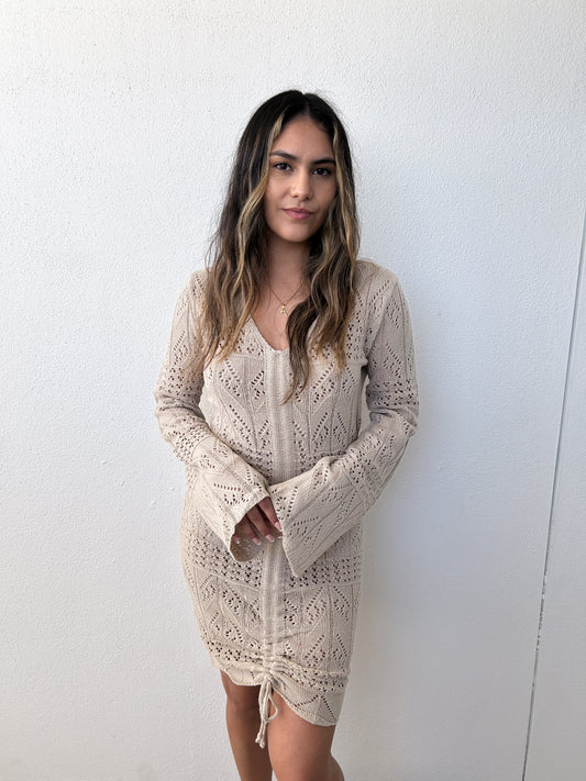 Ruched Crochet Mini Dress