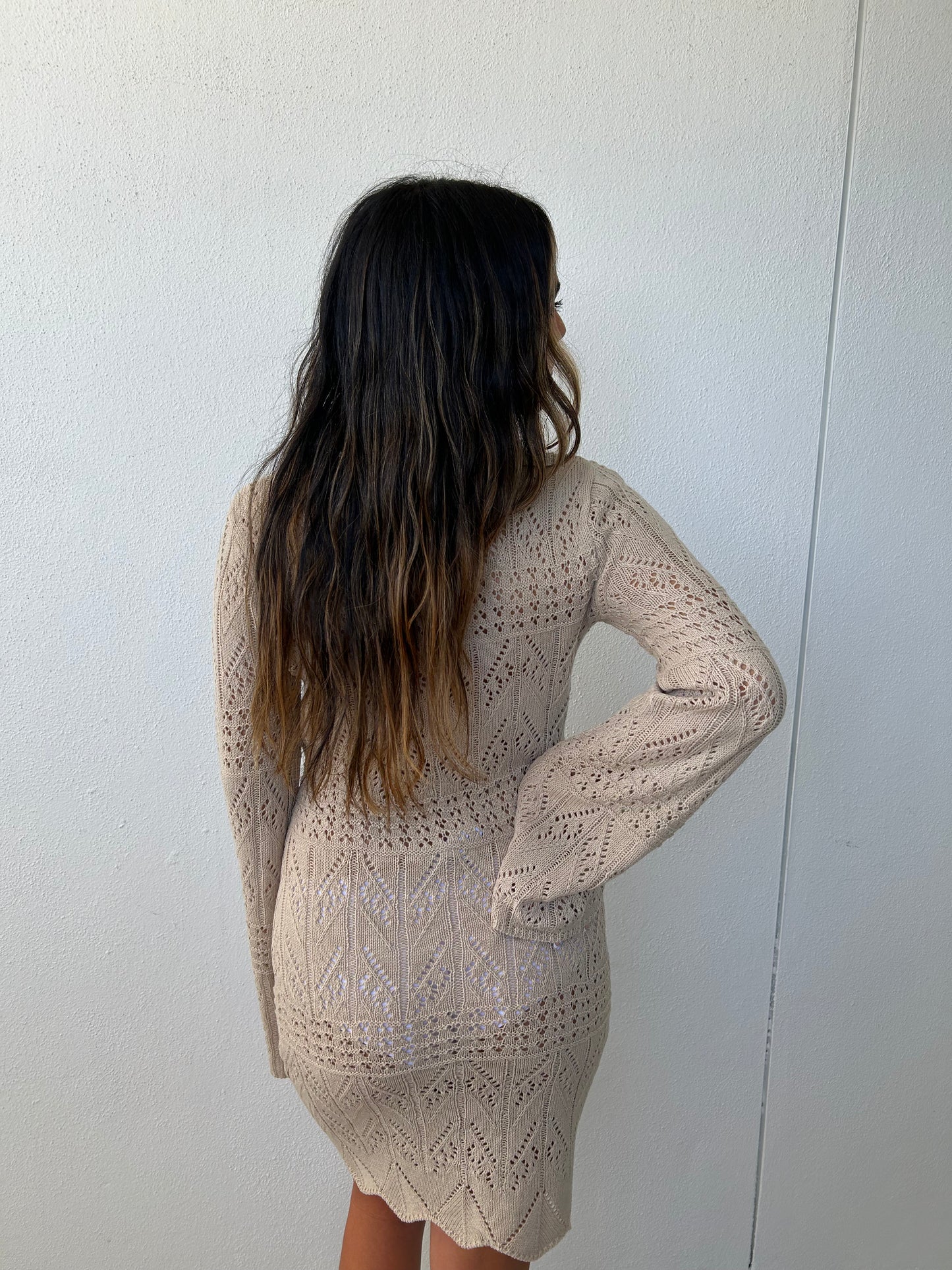 Ruched Crochet Mini Dress