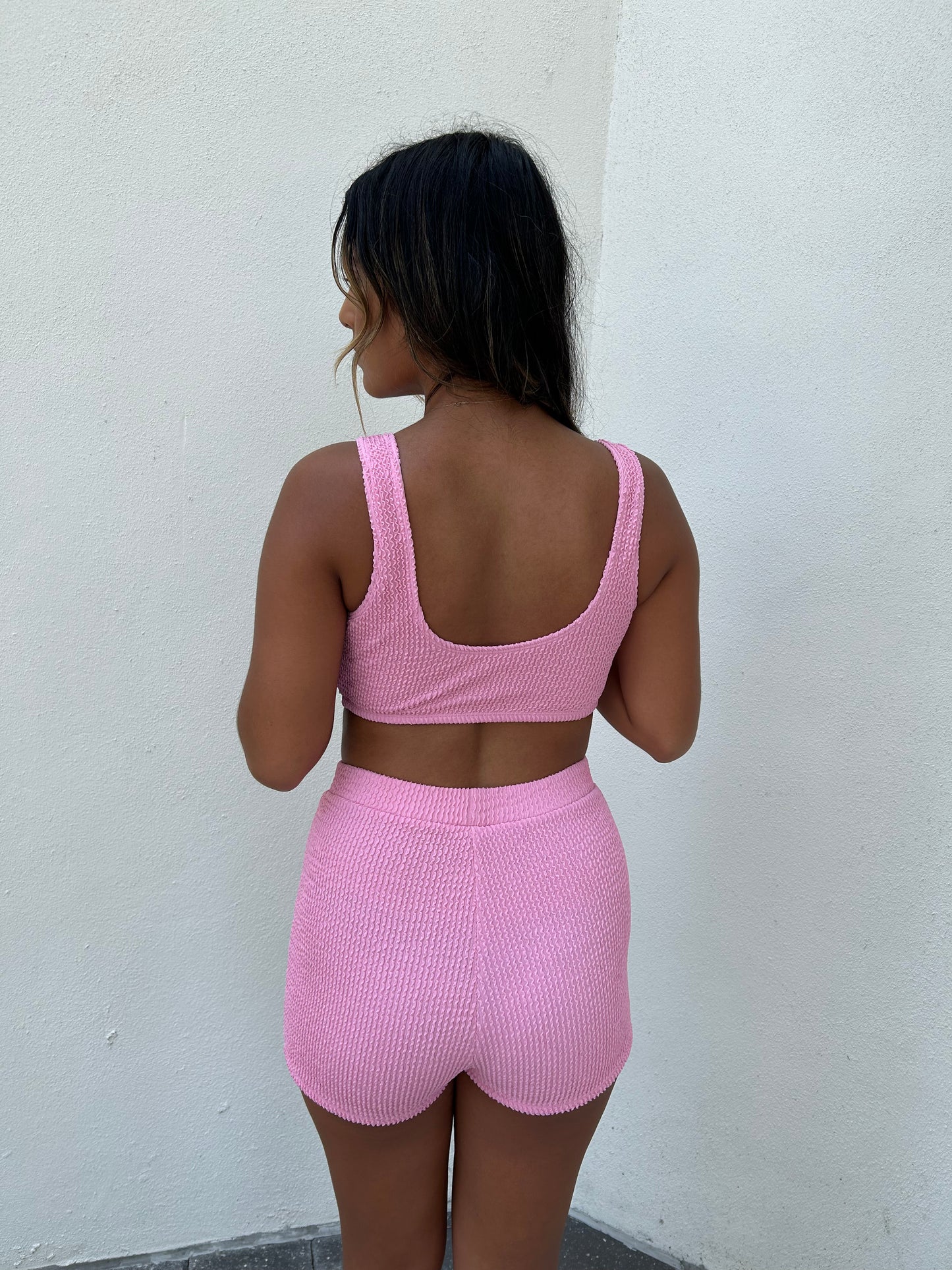 Textured Sports Bra and Shorts Set