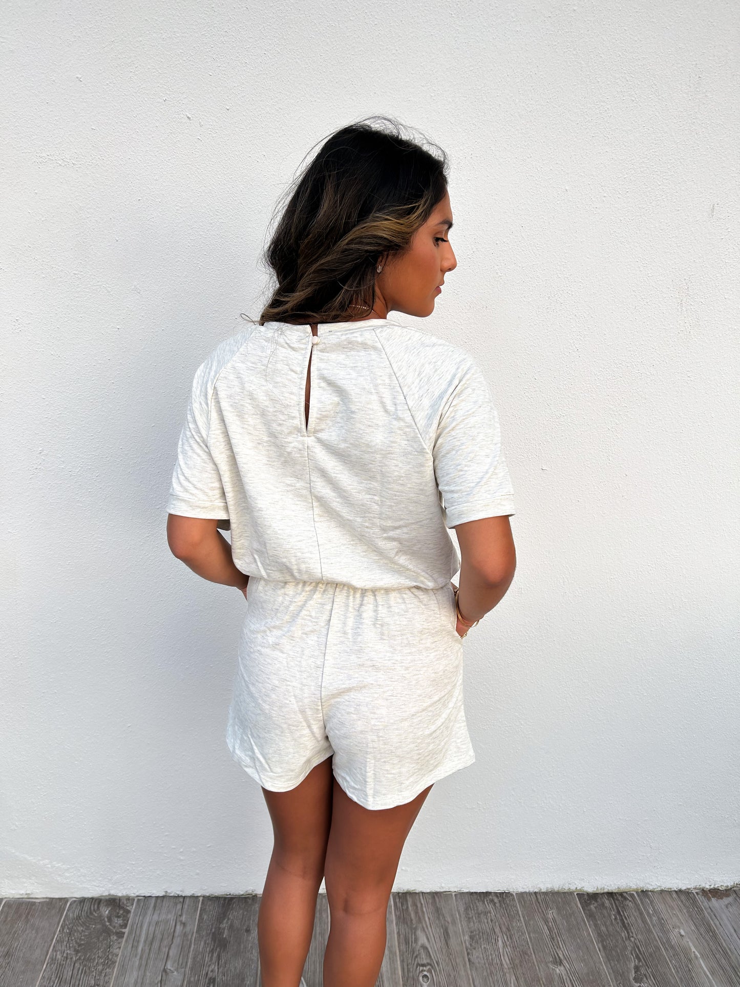 Short Sleeve Side Pocket Drawstring Romper