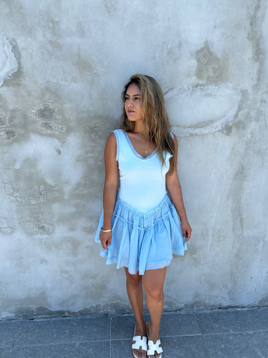 Frill Sleeveless Drop Waist Mini Dress