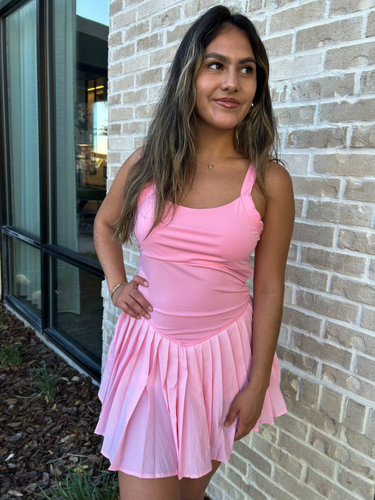 Sporty Pleated Romper In Pink