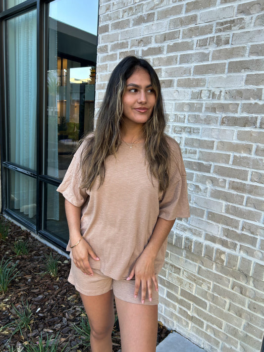 Amaya Top and Shorts Set In Taupe