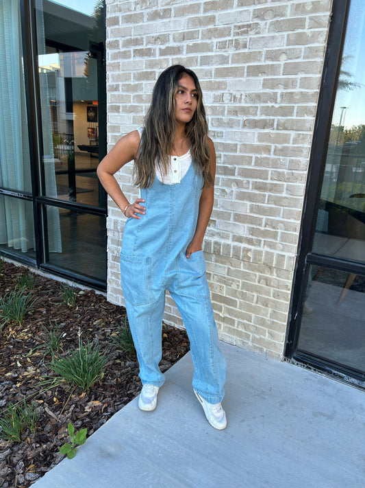 Washed Denim Overall Jumpsuit