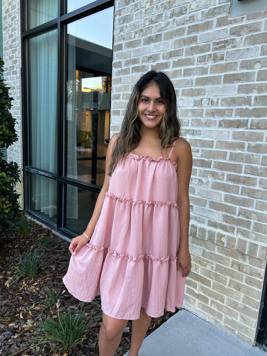 Ruffle Tiered Pink Mini Dress