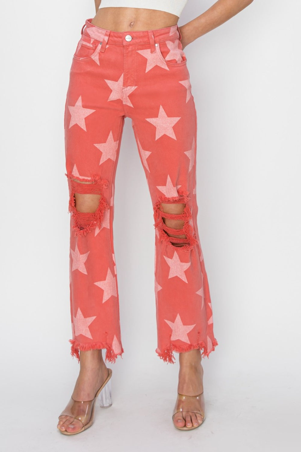 RISEN Star Pattern Jeans in Peach Blossom