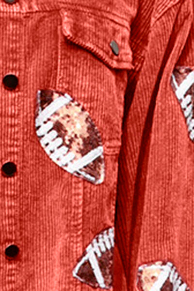 Football Sequin Raw Hem Collared Neck Jacket