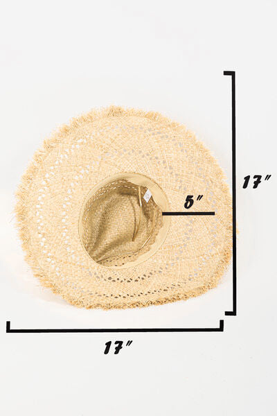 Sunny Openwork Raw Hem Weave Hat