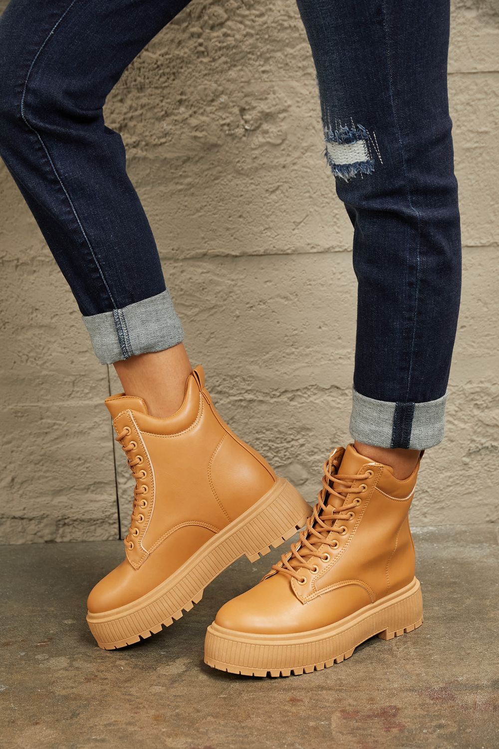 Platform Combat Boots In Caramel