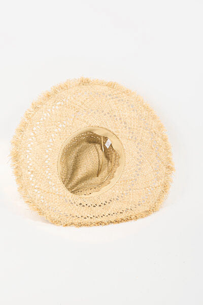 Sunny Openwork Raw Hem Weave Hat