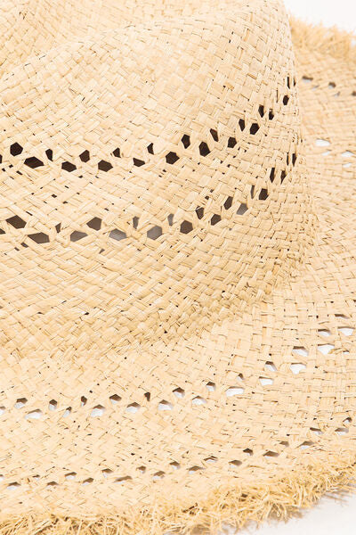 Sunny Openwork Raw Hem Weave Hat