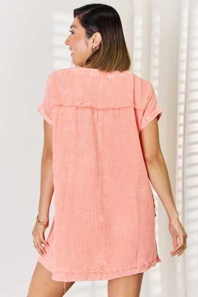 Feeling Peachy Nochted Rolled Short Sleeve Dress