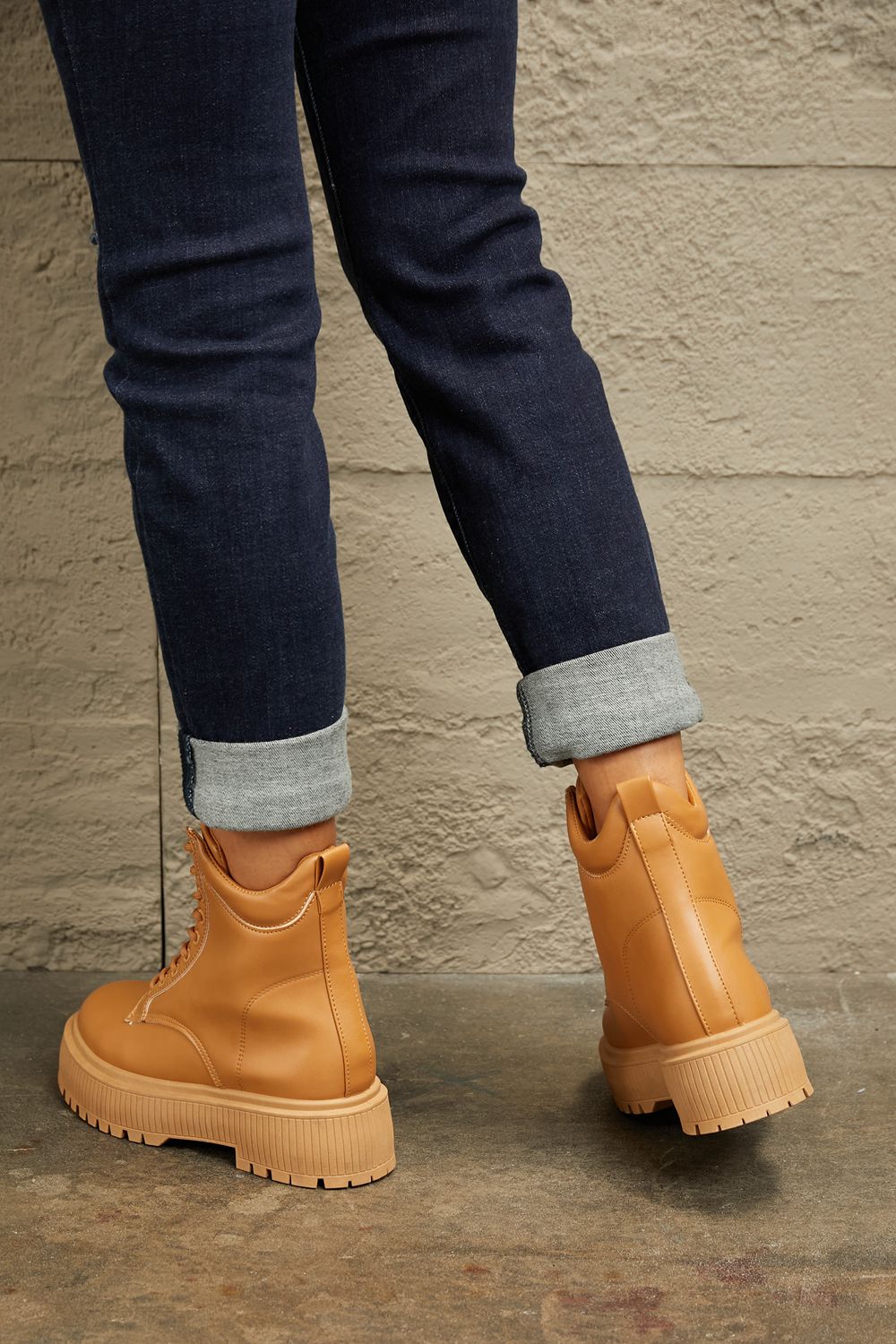 Platform Combat Boots In Caramel