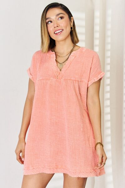 Feeling Peachy Nochted Rolled Short Sleeve Dress