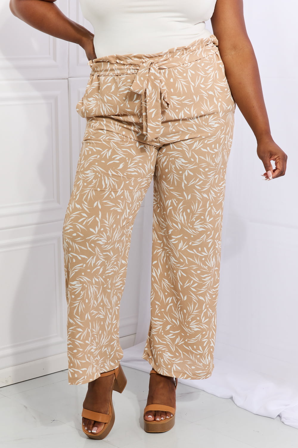 The Right Angle Full Size Geometric Printed Pants in Tan