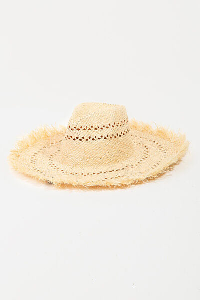 Sunny Openwork Raw Hem Weave Hat